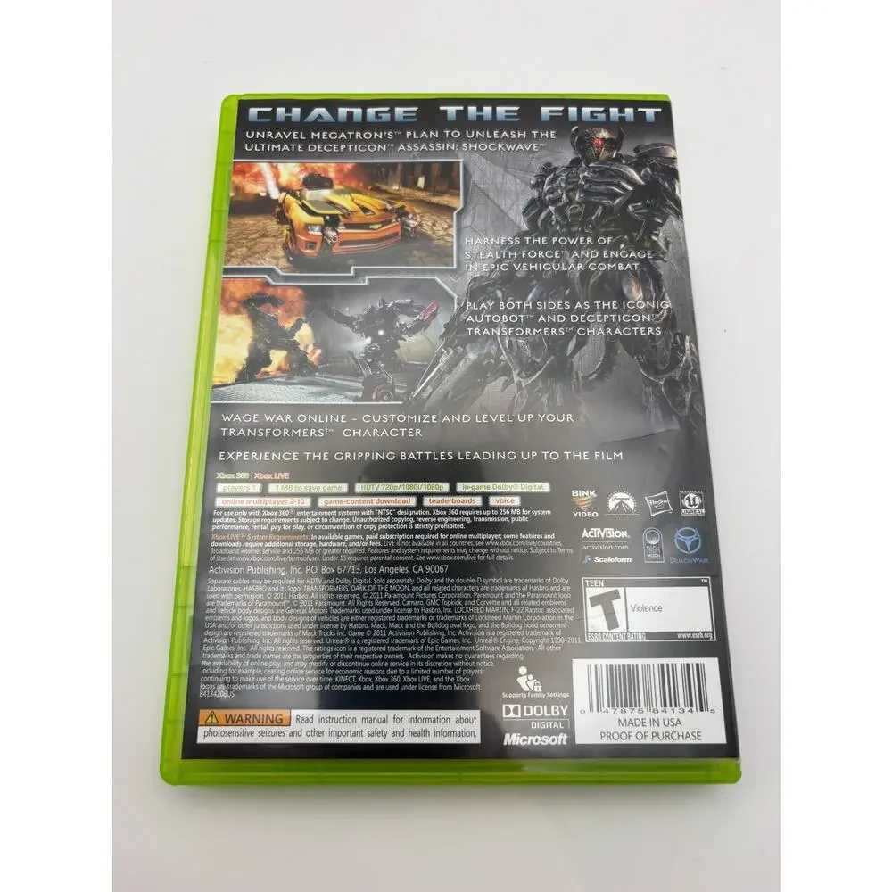 Transformers Dark of the Moon Xbox 360 CIB Case Manual Disc Clean Tested Game